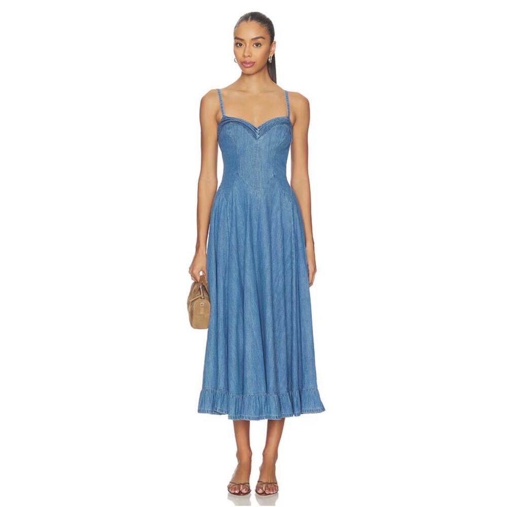 NWT Free People Another Season Denim Midi Dress Boardwalk Blue Medium